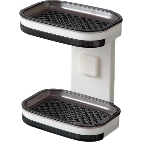 Upgraded Double Soap Holder, Plastic Wall-mounted Bar Holder Suitable for Bathroom and Kitchen with Powerful Adhesive W3JE