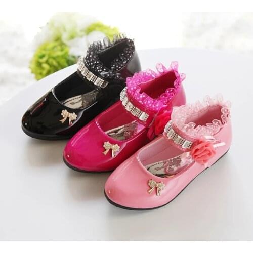 Children Elegant Princess PU Leather Sandals Kids Girls Wedding Dress Party Beaded Shoes for Girls British Style