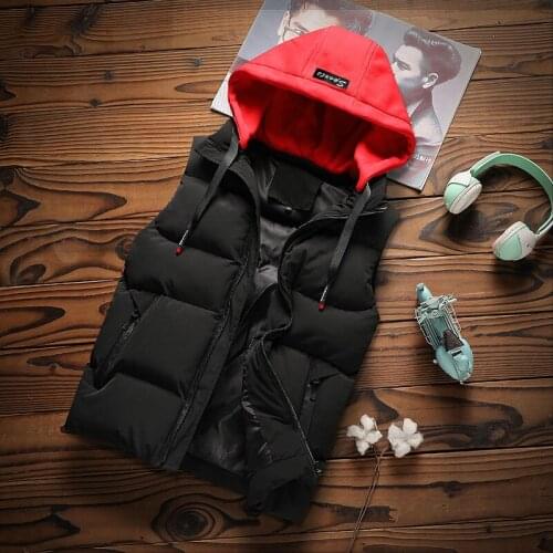 Leisure mens down coat vest youth autumn winter solid color stand collar down jacket waistcoat hat detachable sleeveless jacket