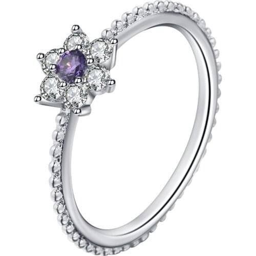 Hainon Fashion Tiny Cute Ring White Purple CZ Stones Flower Women Silver Color Rings for Women Jewelry Gift Size 6 7 8 9 10