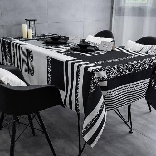 Household Friendly Rectangular Black and White Gray Tablecloth Minimalist Fabric Fresh Table Cover Table Cloth Nappe Tischdecke