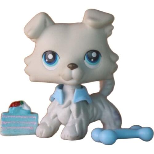 Pet Shop Toy Collie Dog Blue Eyes Light Grey #363 Rare With 3pcs Accessories
