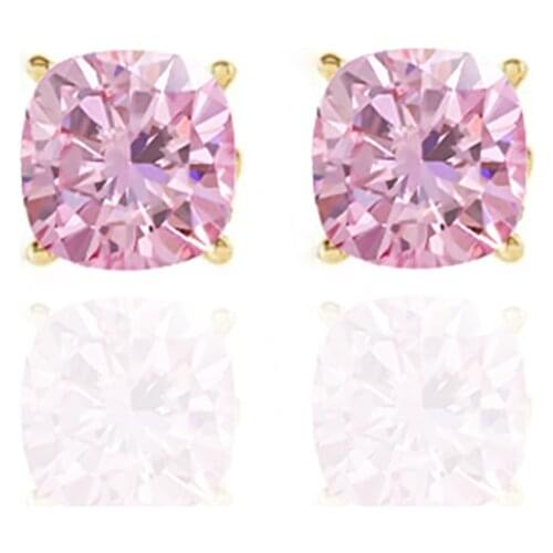 Customized Silver 925 White Gold Plated Push Back Pink Color VVS 7mm 2ct/pcs Cushion Cut 4 ctw Moissanite Women Earrings