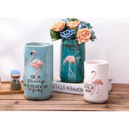 Ceramic Vase Flamingo Three Piece Flower Set Household Decoration Living Room Handicraft Flower Vase Home Decoration