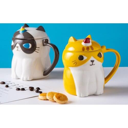 Cartoon Cat Coffee Mugs With Cover Send Spoon Cute Tea Water Cups Creative Coffeeware