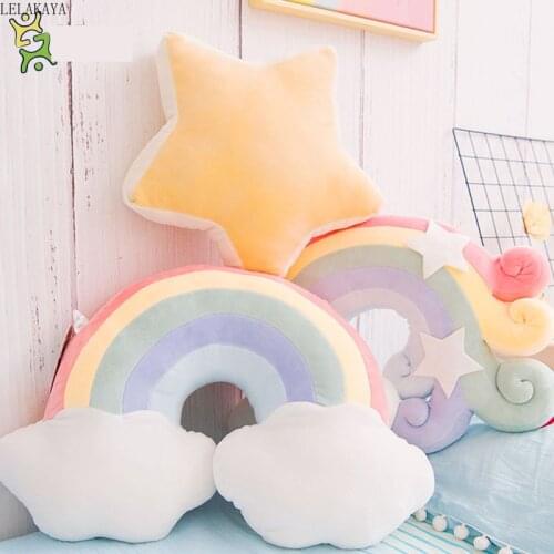 Colorful Sky Rainbow Lucky star Cloud unicorn Plush Baby Sleeping Pillow Stuffed Cartoon Star Moon Shell crown Soft Sofa Cushion