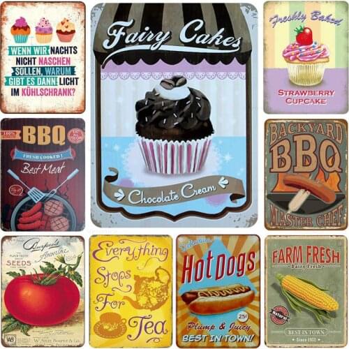 Tea Cake Hot Dog Coffee Metal Plaque Vintage Tin Sign Retro Iron Painting Poster Kitchen Cafe Restaurant Decoration Metal Plate