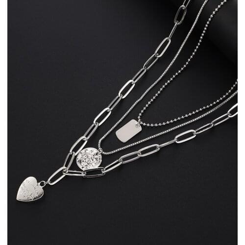 Fashion Avatar Sculpture Pendant Neck Chain Multi-Layer Necklace Alloy Overlapping Chain Heart Women Girls Jewelry