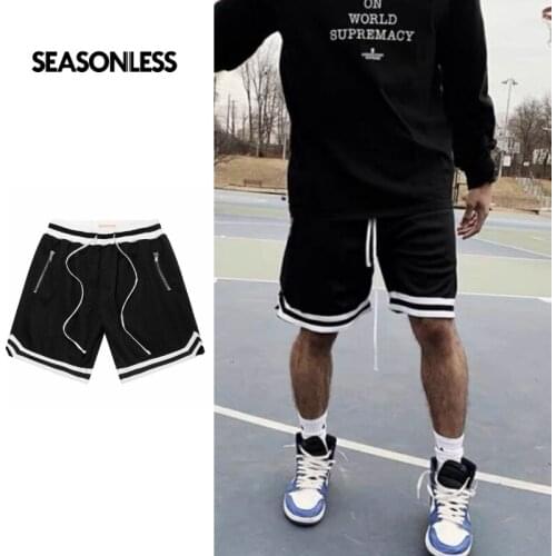 SEASONLESS Mens Basic Basketball Shorts For Men Mesh with Zipper Pocket High Street Hip-Hop