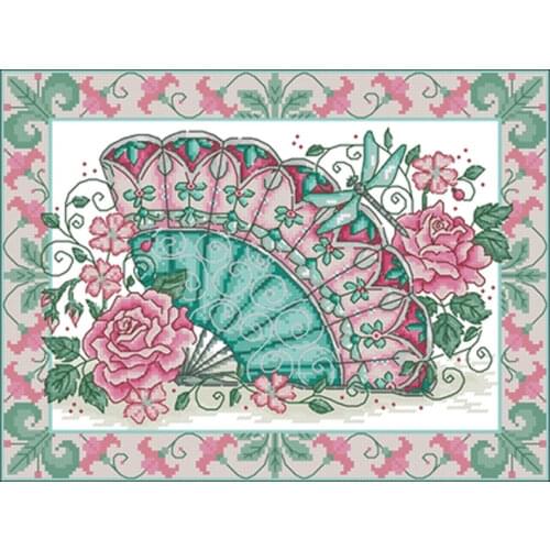 Oriental Rose Fan patterns counted 11CT 14CT 18CT Cross Stitch Set DIY Chinese Cross-stitch Kits Embroidery Needlework Home Deco
