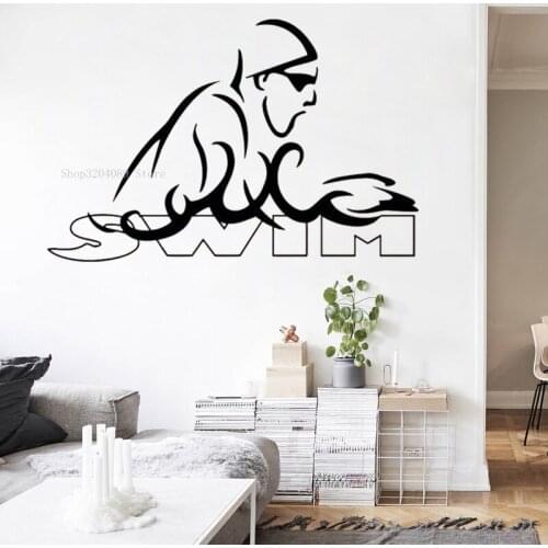 Swimming Man Wall Sticker Vinyl Creative Water Sports Swimming Player Accessories For Bedroom Home Decor Removable Decal CN502