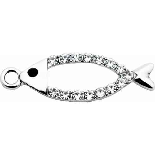 2019 New Arrived 20pcs/lot Metal Fish Crystal Silver Dangle Charms Lobster Clasp Charms For Bracelet Bangels DIY Jewelry