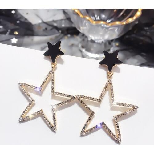 2020 New Crystal Rhinestone Hollow Pentagram Drop Earrings for Women Fashion ZA Jewelry Korea Shiny Earrings Party Brincos