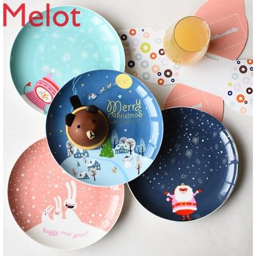New year gift Christmas ceramic plate cartoon hand-painted steak dinner plate fruit dish bone china western dinner plate