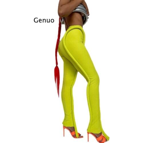 Solid Splicing Long Pants Women Summer Sexy Medium Waist Skinny Hipster Punk Street Midnight Style Streetwear Trousers