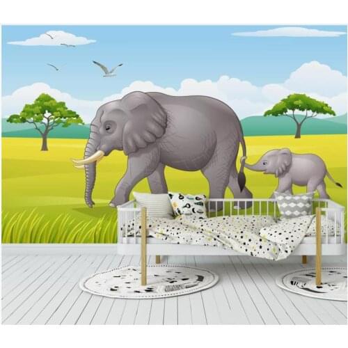 Custom photo wallpaper for walls 3 d Hand drawn cartoon elephant forest green fresh childrens room background wall papers
