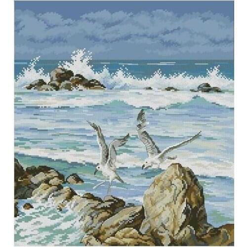 Hot Embroidery Bird in the Sound of Wave Where to Get Cross Stitch Supplies with 100% Cotton Floss &Free Shipping for Home Decor