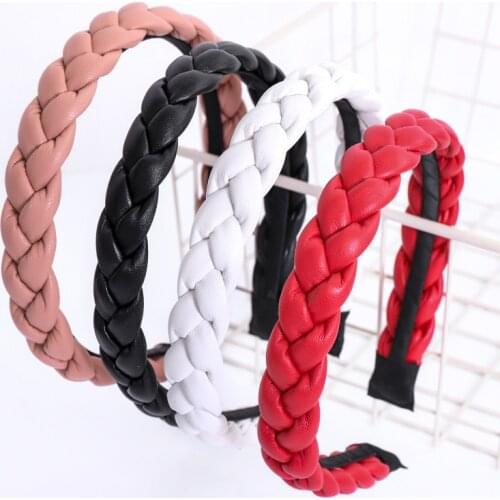 Handmade Leather Headband PU Twist Braid Hairband Korean Headwear Headdress Hair Hoop Women Girls Hair Accessories