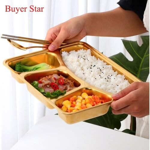Stainless Steel Divided Dinner Tray With Steel Lid Lunch Container Food Plate for School Canteen Restaurant Buffet Tableware