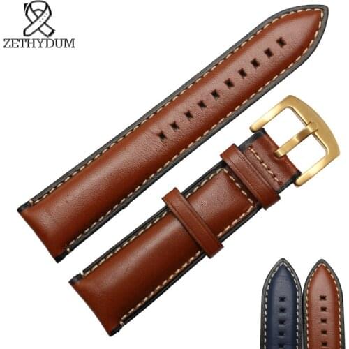 Leather bracelet Genuine leather stitched watch strap 20 22 24mm mens wristwatches band blue brown color watch belt pin clasp