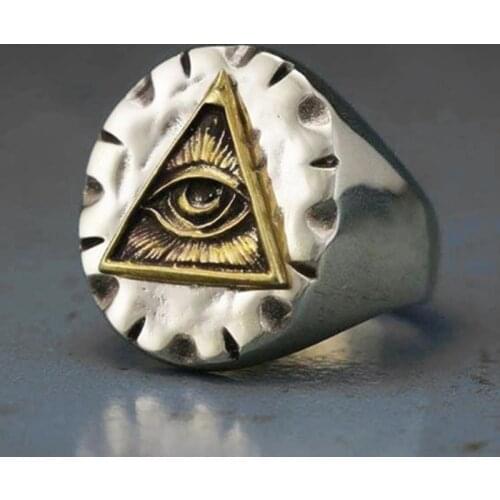 Secret Boy Masonic Triangle Illuminati Biker Rings Mens Mexican Vintage Punk Style Gothic Party Ring Freemason Jewelry Gifts