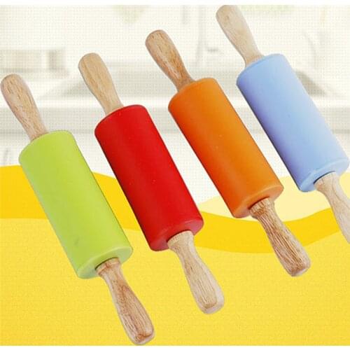 Silicone Rolling Pin Pastry Dough Flour Roller Non-stick Wooden Handle Kitchen Cooking Baking Tools Rolling Pasta Cookie Dough