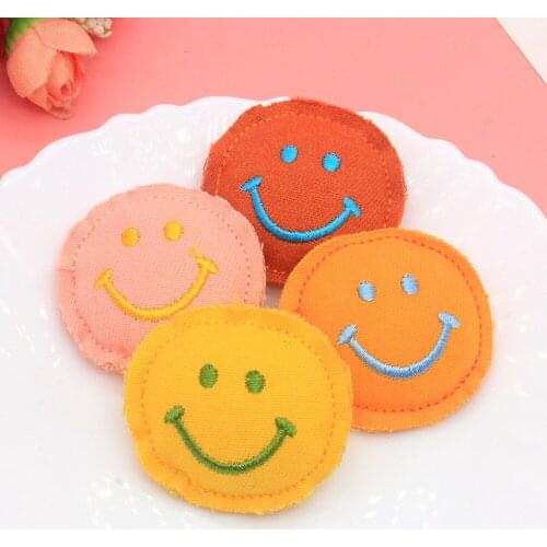 5pcs Cartoon Cute Artificial Leather Smile Disc Brand Charms DIY Headdress Hair Bag Material Cloth Cartoon Accessories