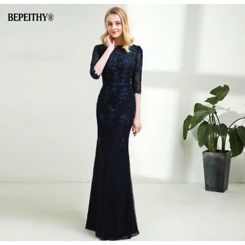 Modest Mermaid Lace Evening Dress Half Sleeves Custom Made Full Length Vintage Mother Of The Bride Dresses 2020 Vestido De Festa