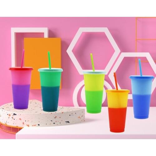 5 Pieces Color Changing Cups Cold Beverage Juice Drink Cups Tumblers for Summer Parties, 720ml