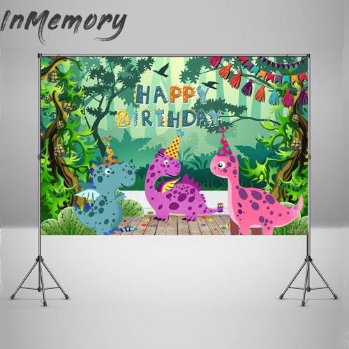 Cartoon Dinosaur Party Background Custom Forest Jungle Safari Party Backdrop for Kids 1st Birthday Photo Studio Vinyl Photozone