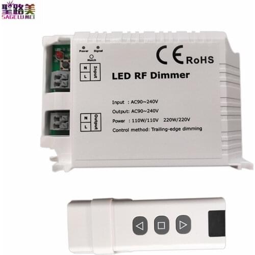 High Voltage AC90-240V DM014 LED Brightness RF Dimmer wireless 3keys remote controller Trailing Edge Dimming For LED lights bulb