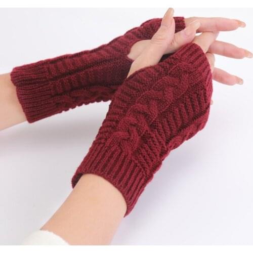 Women Men Winter Warm Knitted Fingerless Gloves With Thumb Hole Chunky Twist Crochet Solid Color Stretch Half Finger Arm