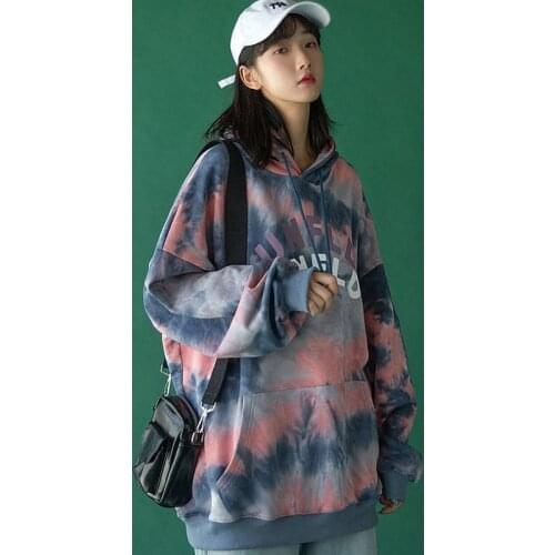 Letter Printed Tie-Dye Womens Hoodies Thin Spring Autumn Long Sleeve Hooded Sweatershirts Korean Fashion Female Clothing