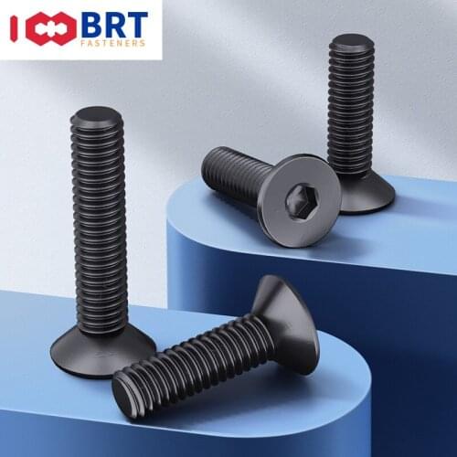 10/50pcs M1.6 M2 M2.5 M3 M4 M5 M6 Black grade 10.9 Hexagon Hex Socket Head Flat Countersunk Allen Bolt Screw