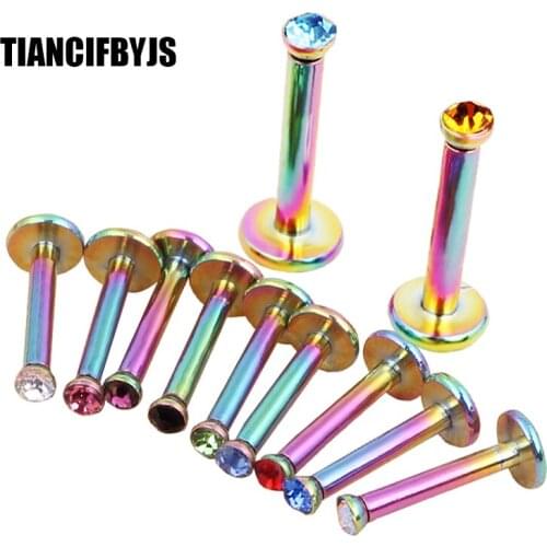 Internally Threaded Tiny Gem Labret Lip Bar Monroe Tragus Stud Helix Lip Ring Rainbow Cartilage Ear 100pcs Body Jewelry