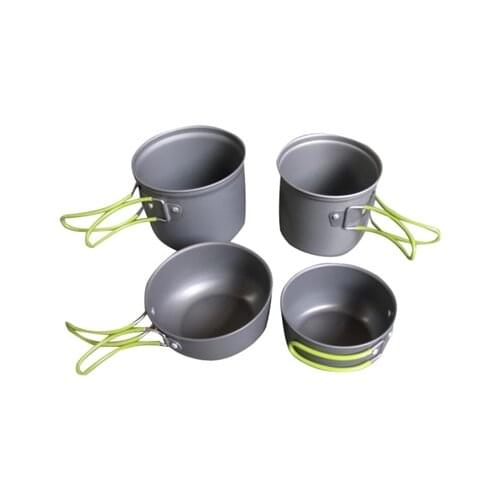 4PCS/Set Outdoor Camping Tableware Portable Cookware 2-3 Person Pot/Bowl Aluminium Alloy Foldable Handle Travel/Picnic Kits
