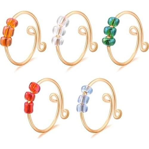 5 Pieces of Anti-anxiety Ring with Beads Fidget Open Ring Womens No Patient Anxiety Bead Ring Decompression Ring