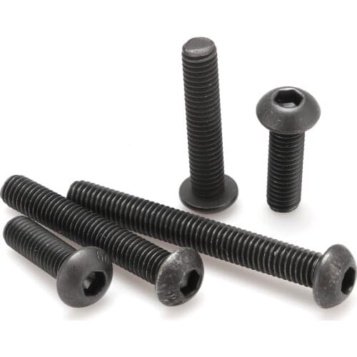 100Pcs M6Alloy Steel Screws Hex Socket Round Head Cap Black Screw Furniture Fastener Bolt M6*8/10/12/16/20/25/30/35/40/45/50mm