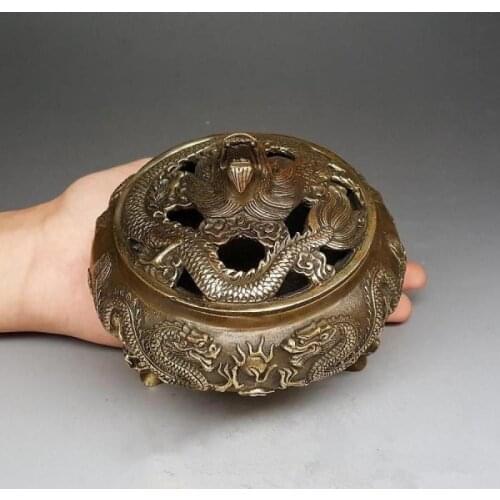 Chinese archaize bronzer pure copper dragon censer five dragon incense burner