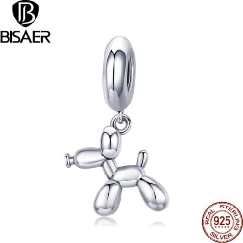 BISAER 925 Sterling Silver Balloon Dog Tools Charms Puppet Dog Beads fit Bracelet Beads for Silver 925 Jewelry Making ECC981