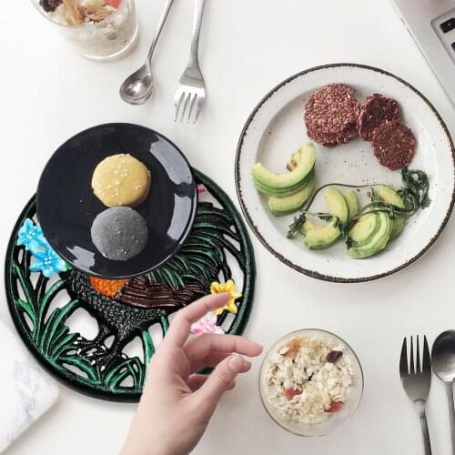 Cast Iron Trivet Mat Heat Insulating Hollow Chicken Pot Pad Cup Coaster Placemat Pot Coaster Cup Coaster Table Accessories
