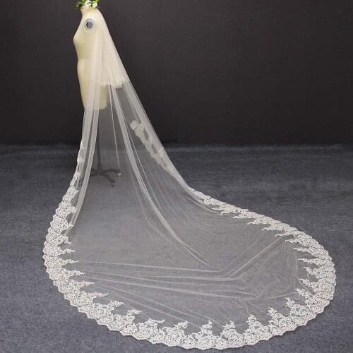 Champagne 2 Layers Partial Lace Wedding Veil 3 Meters Long 2T Cover Face Bridal Veil Champagne/Ivory/White Bride Veil