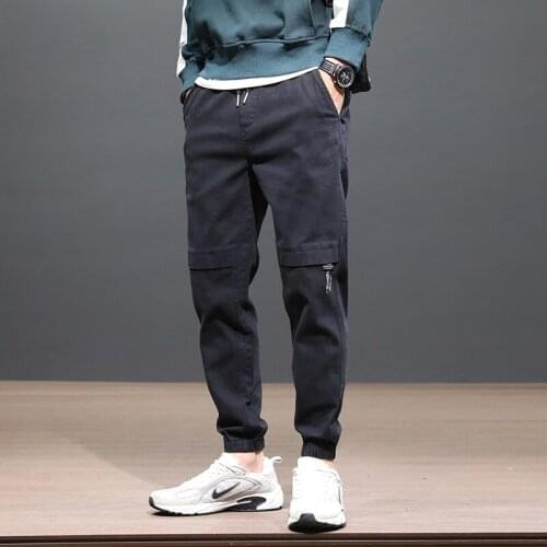 Japanese Style Fashion Men Jeans Loose Fit Spliced Designer Cargo Pants Men Wide Leg Trousers Streetwear Hip Hop Joggers Pants