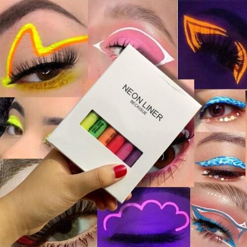 Beckisue 8PCS/Set Fluorescent Liquid Eyeliner Pencil Waterproof Quick-drying Colorful Rainbow Neon Eyeliner Pen Eye Makeup TSLM2