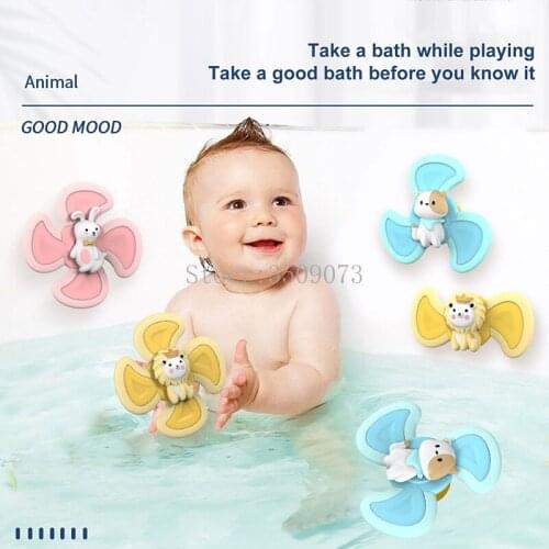 Bath Toys For Children Baby Animal Wheel Type Dabbling Toys Bathing Sucker Spinner Suction Cup Toy For Kids Rattles Teether