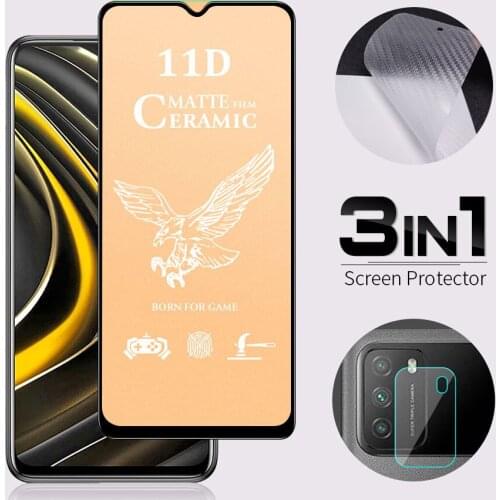 3In1 Ceramic Matte Frosted Tempered Glass Screen Protector for Xiaomi Redmi Note 10 9T 9 9s 9A 9C 8 8A 7A 6A Poco X3 Pro M3 F3