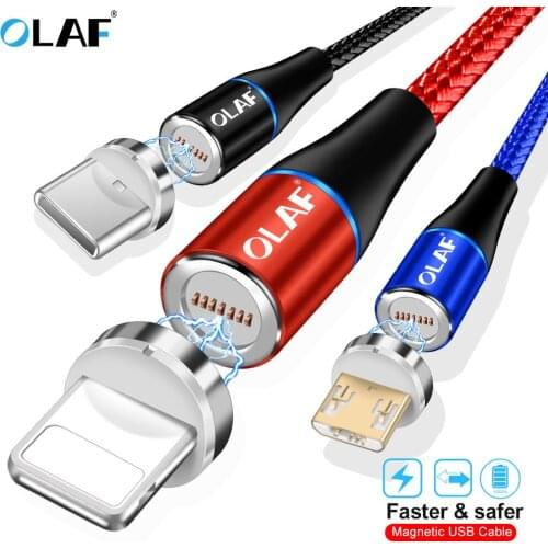 OLAF 1M 2A Magnetic USB Cable Fast Charging Cable for iPhone Xs Max X Magnet Charger Micro USB Type C Cable for Samsung S10 S9