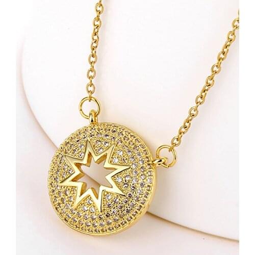 Trendy Sainless Steel Round Cubic Zirconia Necklace Exquisite Micro Pave AAA Pendants for Women Gold Plated Hip Hop Jewelry