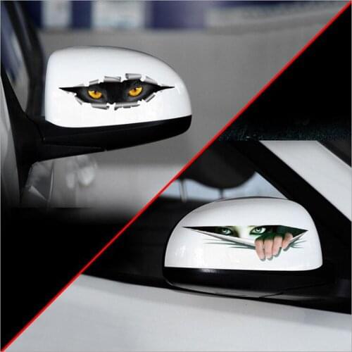 Etie Car-styling Cat Eye Ghosts Peeping 3D Car Rearview Mirror Sticker Decal for Vw Skoda Polo Golf Opel Renault Peugeot Honda