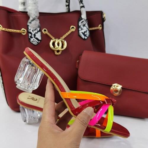 Latest Christmas Special Design Italian Women Shoes and Bag Set in Wine Color Comfortable Heels Sandals for Garden Party